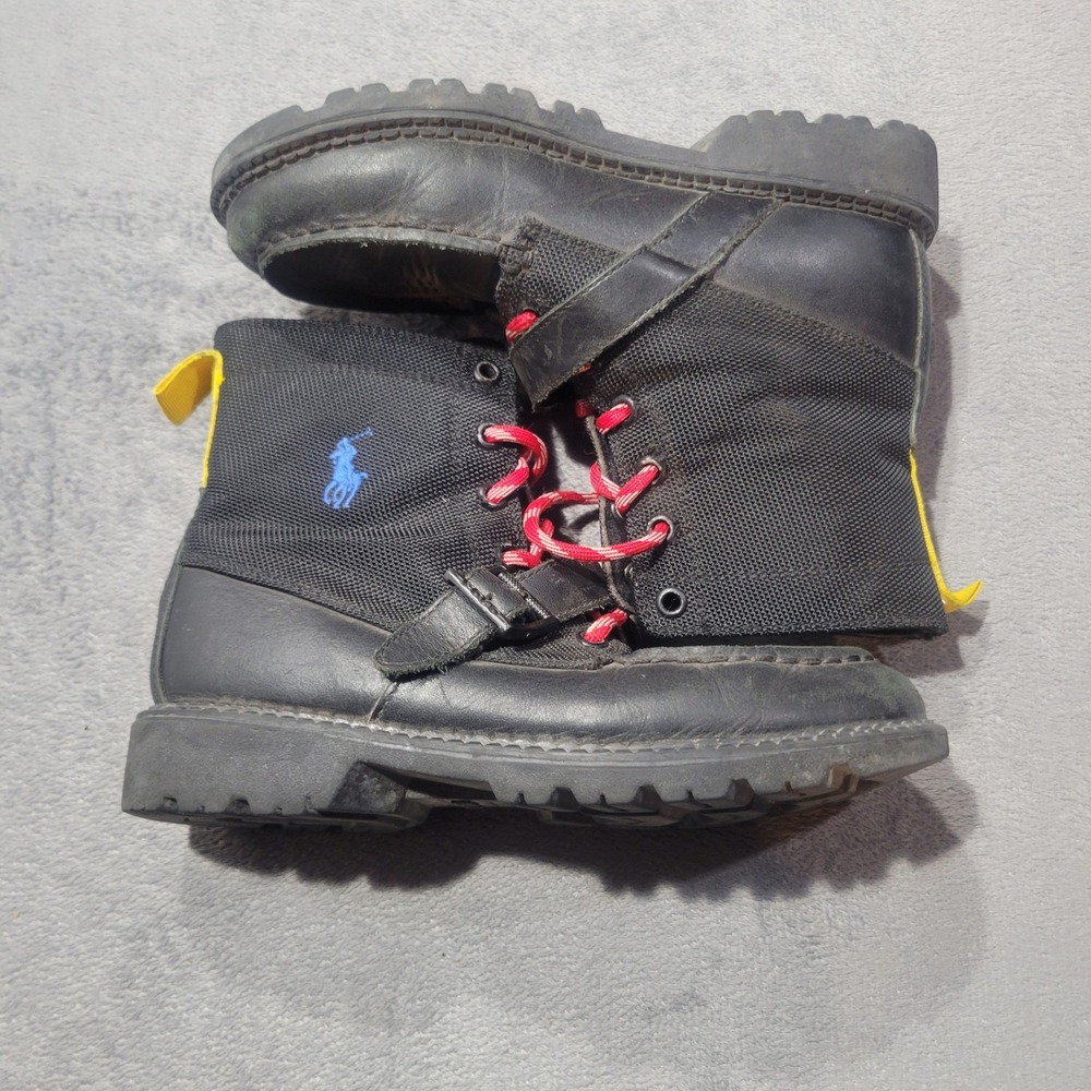 Polo Ralph Lauren Ranger Hi II Boy Size 2 Black Leather Textile Combat Boots Lug